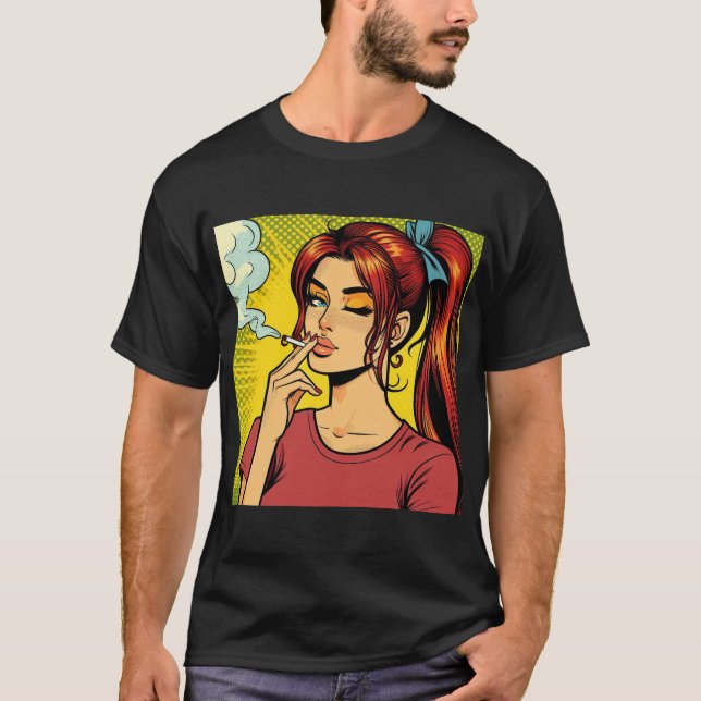 Smoking lovers | Pop art | Girl Stoner | Cigarette T-Shirt (Front)