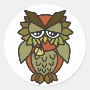 Smoking Owl 2.0 Brown Classic Round Sticker