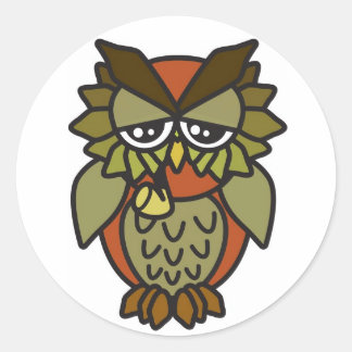 Smoking Owl 2.0 Brown Classic Round Sticker