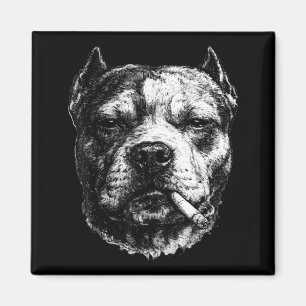 Smoking Pitbull, Funny Cigarette Smoking Dog Meme Magnet