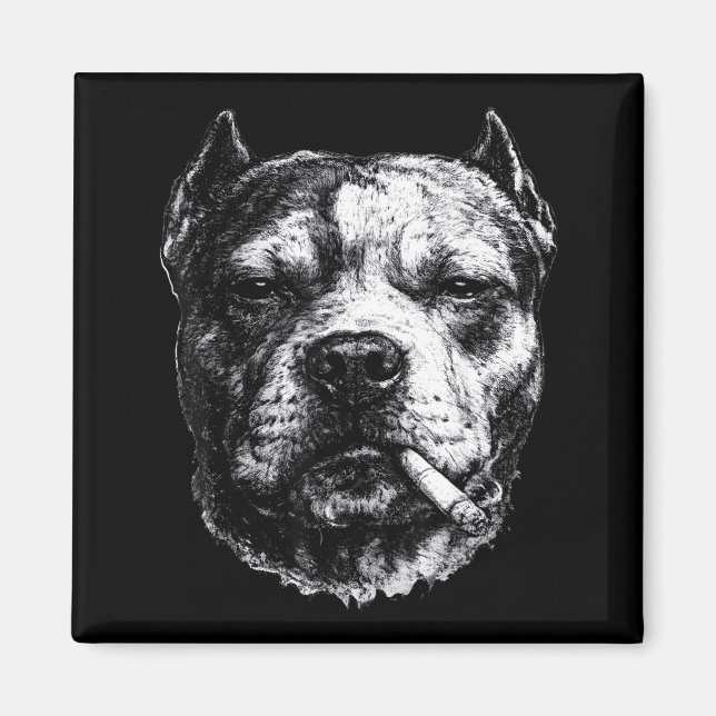 Smoking Pitbull, Funny Cigarette Smoking Dog Meme  Magnet (Front)