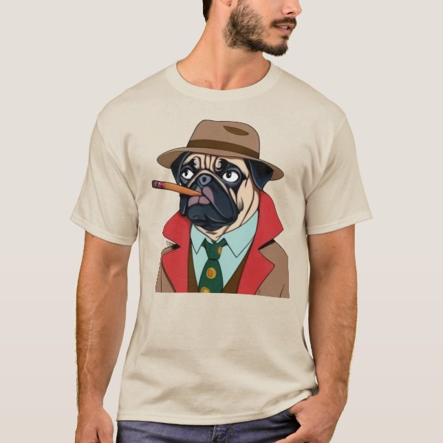 Smoking pug dog with a fedora hat  T-Shirt (Front)