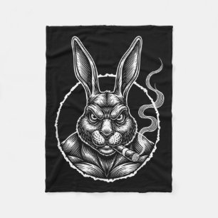 Smoking Rabbit Meme Vintage Cigarette Design for Fleece Blanket