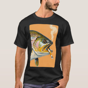 Smoking Rainbow Trout Fish â€” Retro Pop Art Illus T-Shirt