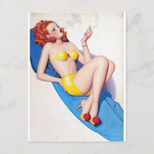 Smoking Redhead Pin Up Postcard