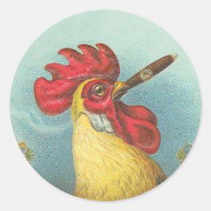 Smoking Rooster Classic Round Sticker