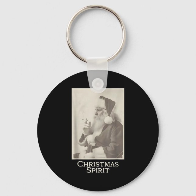 Smoking Santa, Funny Christmas Srit  Key Ring (Front)