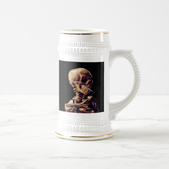 Smoking skeleton by Van Gogh Beer Stein (Right)