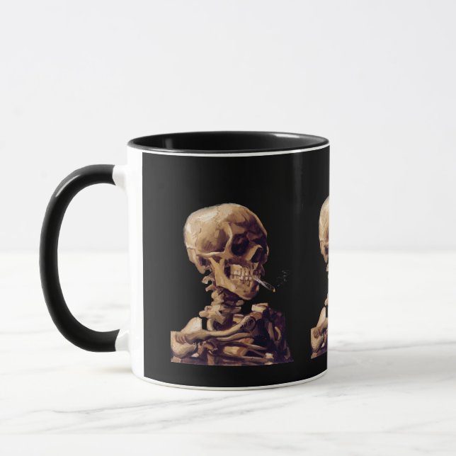Smoking skeleton by Van Gogh Mug (Left)