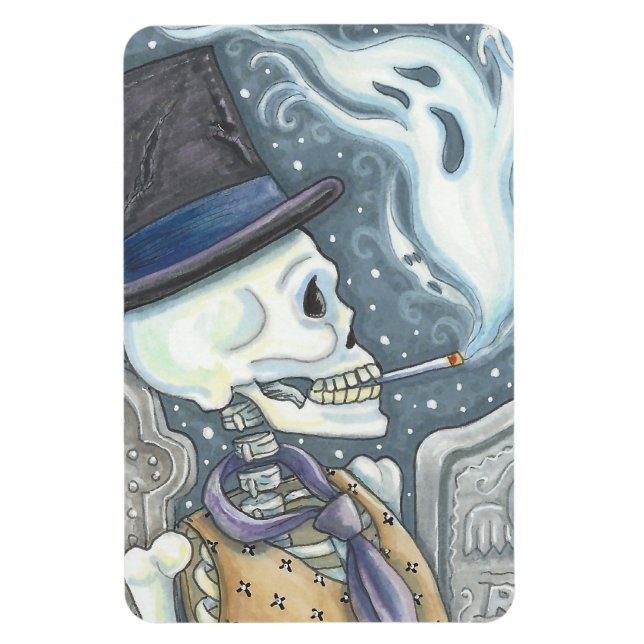 SMOKING SKELETON, CEMETERY MAGNET Rectangle (Vertical)
