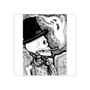 SMOKING SKELETON, CEMETERY RUBBER STAMP
