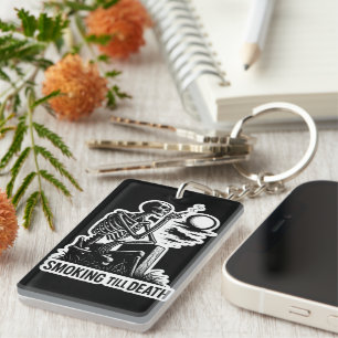 Smoking Skeleton Sticker – Dark Aesthetic Art Key Ring