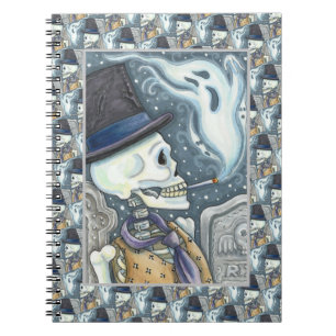 SMOKING SKELETON WITH GHOSTS IN SPOOKY CEMETERY NOTEBOOK