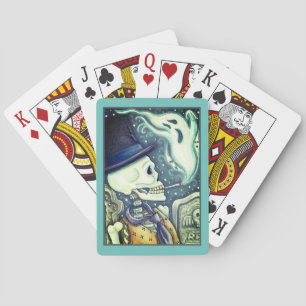 SMOKING SKELETON WITH GHOSTS IN SPOOKY CEMETERY PLAYING CARDS
