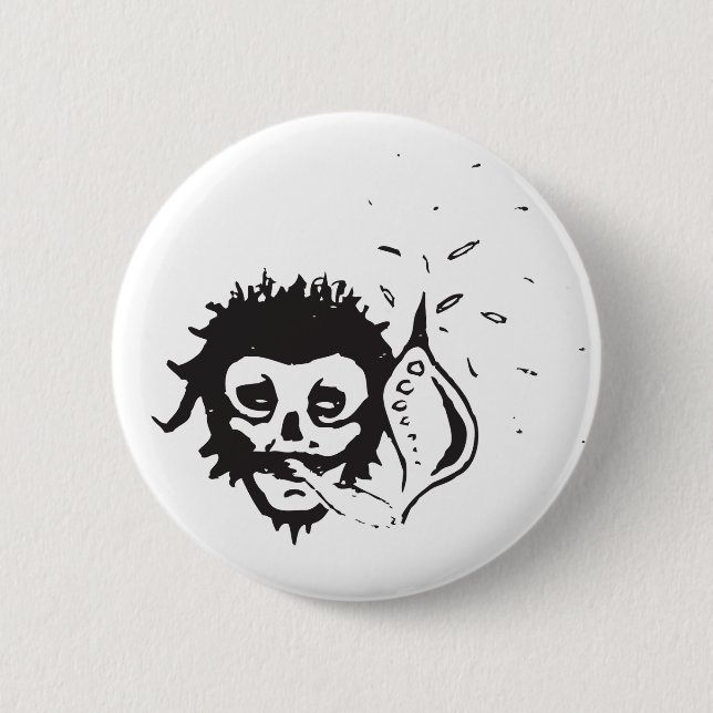 smoking skull 6 cm round badge (Front)