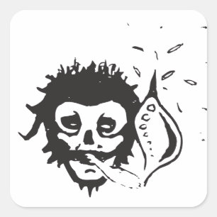 smoking skull square sticker