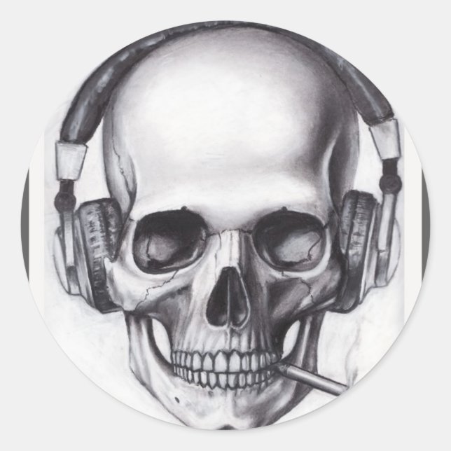Smoking skull with headphones Sticker (Front)