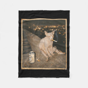 Smoking Sphynx Cat Meme Funny Cat Smoking Cigarett Fleece Blanket