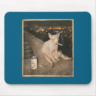 Smoking Sphynx Cat Meme Funny Design Mouse Pad