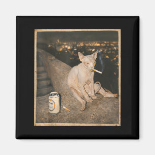 Smoking Sphynx Cat Meme Funny Graphic Art Magnet