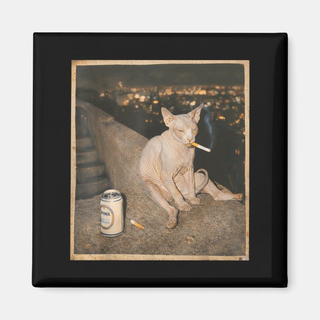 Smoking Sphynx Cat Meme Funny Graphic Art Magnet (Front)
