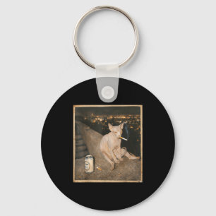 Smoking Sphynx Cat Meme Funny Illustration Key Ring