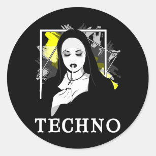 Smoking Techno Nun Religion Electronic Bass Music Classic Round Sticker