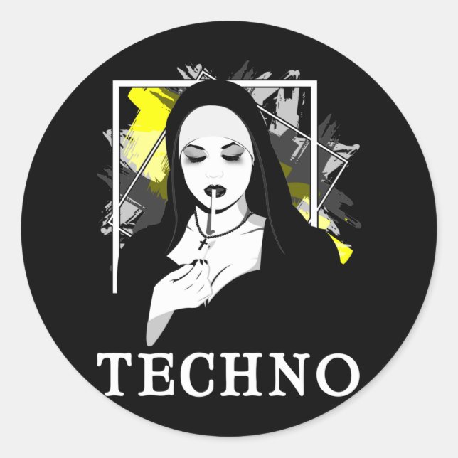 Smoking Techno Nun Religion Electronic Bass Music Classic Round Sticker (Front)