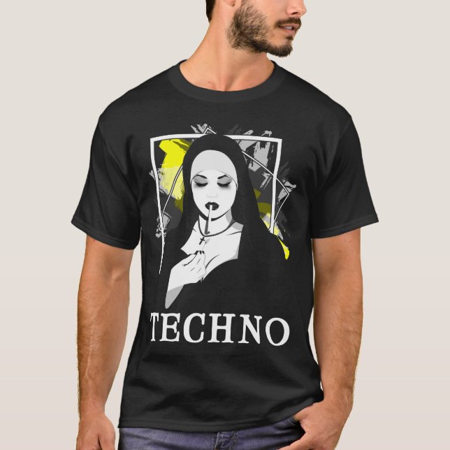Smoking Techno Nun Religion Electronic Bass Music T-Shirt (Front)