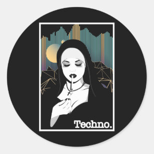 Smoking Techno Nun Religion Retro Bass Music Classic Round Sticker