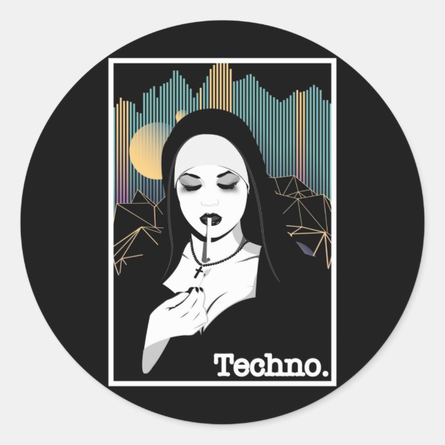 Smoking Techno Nun Religion Retro Bass Music Classic Round Sticker (Front)