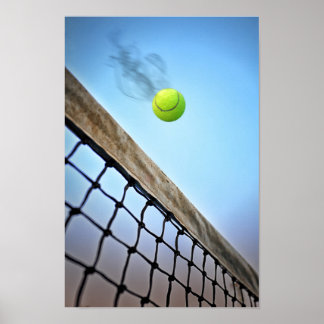 Smoking Tennis Ball Flying Over Net Poster