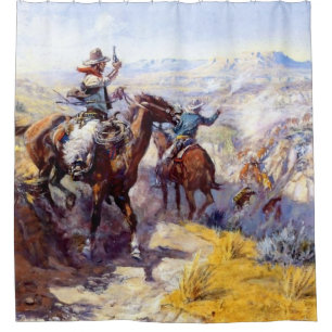 “Smoking Them Out” Western Art by Charles M Russel Shower Curtain
