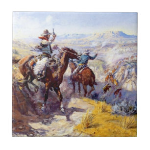 “Smoking Them Out” Western Art by Charles M Russel Tile