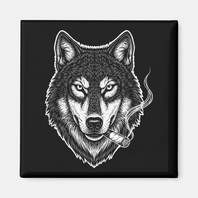 Smoking Wolf Funny Meme Vintage Cigarette Design Magnet (Front)