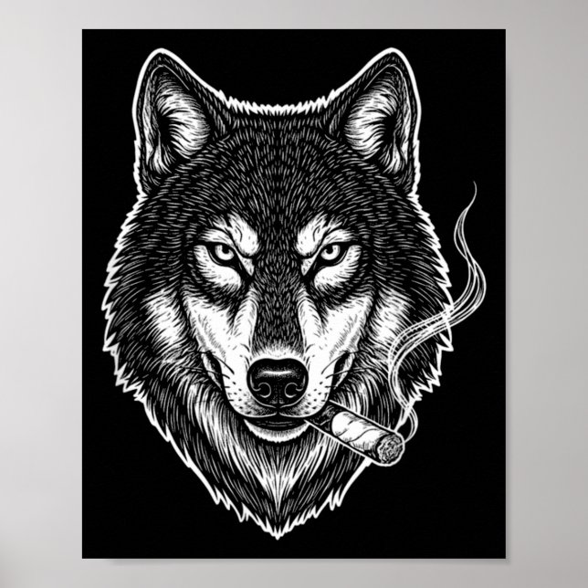 Smoking wolf funny meme vintage cigarette designSm Poster (Front)