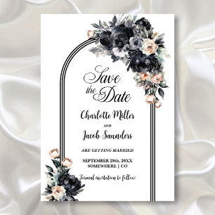 Smoky Black Floral Arch Wedding Save the Date