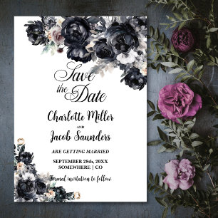Smoky Black Floral Wedding Save the Date