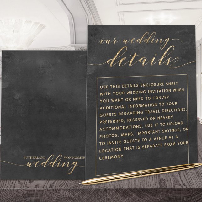 Smoky Black Gold Elegant Wedding Details Enclosure (Creator Uploaded)