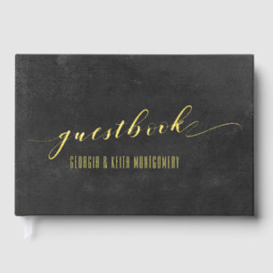 Smoky Black & Gold Elegant Wedding Guest Book