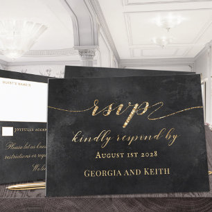 Smoky Black & Gold Elegant Wedding RSVP