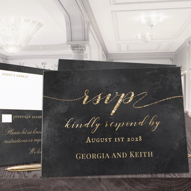 Smoky Black & Gold Elegant Wedding RSVP (Creator Uploaded)