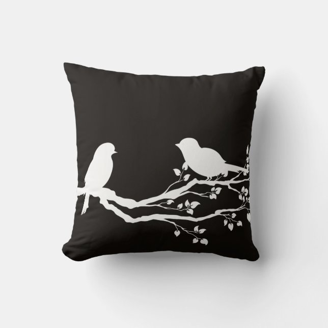 Smoky Black Scenic Resting Birds Cushion (Front)
