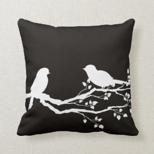 Smoky Black Scenic Resting Birds Cushion
