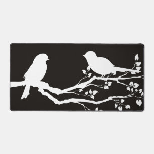 Smoky Black Scenic Resting Birds Desk Mat