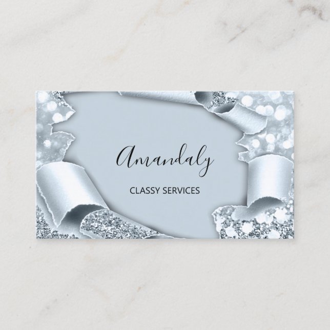 Smoky Blue 3D Makeup Event Planner Glitter Business Card (Front)