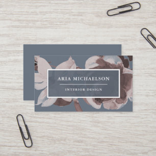 Smoky Blue and Dusty Rose Floral with White Text Business Card