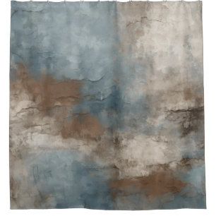 Smoky Blue Brown Beige Rustic Abstract Shower Curtain