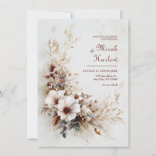 Smoky Blue Eucalyptus White Poppy Wedding Invitation