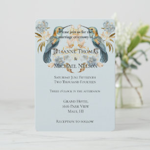 Smoky Blue Hummingbird Hydrangea Flowers Wedding Invitation